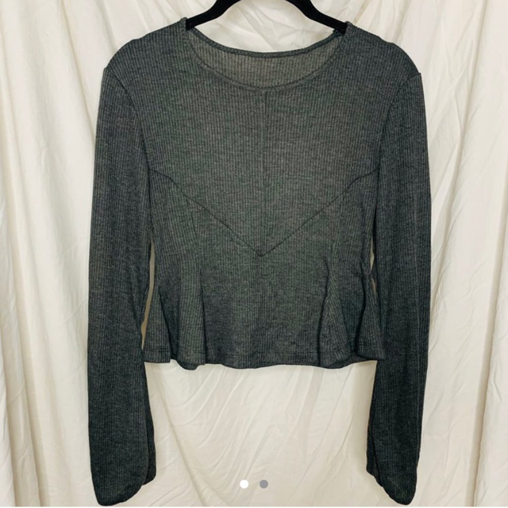 Gray Ribbed Blouse